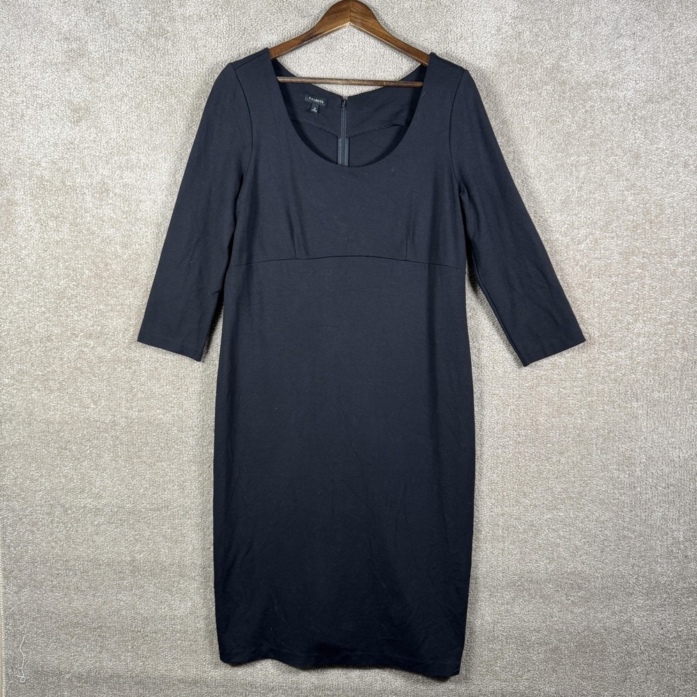 Talbots Dress Womens‎ 12 Black 3/4 Sleeve Scoop Neck Sheath Work Knee Length